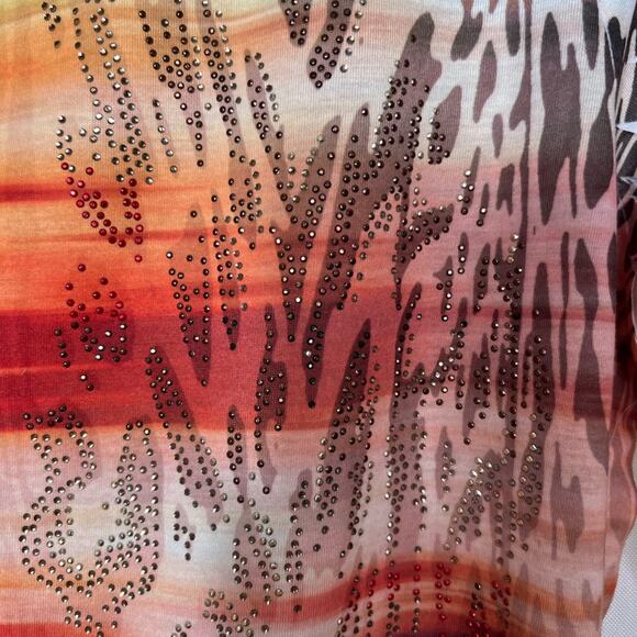 Chicos Tropical Print 3/4 Sleeve Top Size 2 - Picture 9 of 12